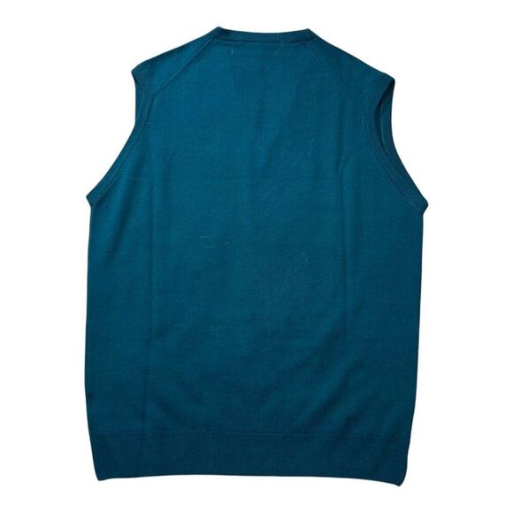 V-Neck Sleeveless Teal Sweater Vest Large By James Pringle Weavers Pure New Wool - Picture 4 of 7